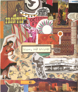Closeup of gluebook collage featuring magazine images