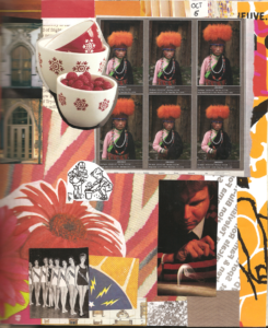 Closeup of Gluebook collage featuring magazine images, napkins, and ephemera