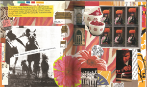 Gluebook collage featuring magazine images, napkins, and ephemera