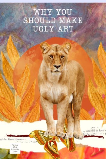 A lioness standing in front of red-orange flames with the text "Why You Should Make Ugly Art" above her head.