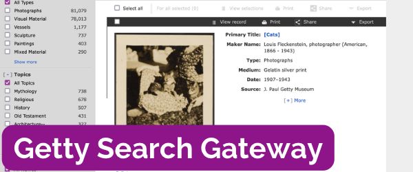 Screenshot of the Getty Search Gateway search results page with the text "Getty Search Gateway" over it.