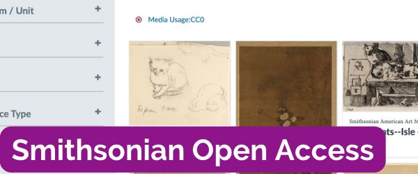 Screenshot of the Smithsonian Open Access search results page with the text "Smithsonian Open Access" over it.
